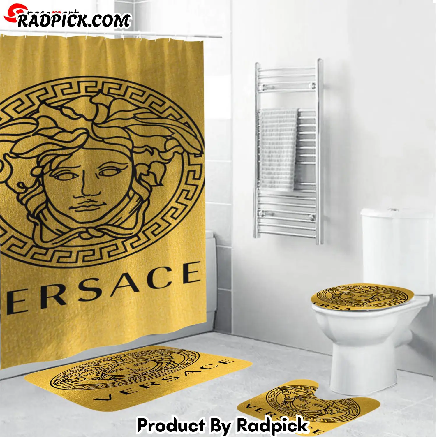 Gianni versace golden bathroom set hot luxury shower curtain bath rug mat home decor 176 bathroom accessory sets rp387870